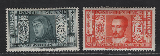 Lot 70 Italy SC#276, 277 1.75l - 2.75l Orange - Gray Torquato Tasso - Francesco Petrarca, 1932 Dante Alighieri Society Issue, 2 F/VFOG Singles