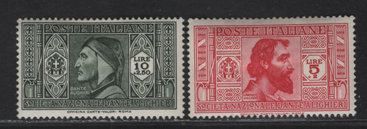 Lot 71 Italy SC#278-279 5l+2l - 10l+2.5l Rose Carmine - Olive Green Ludovico Ariosto - Dante Alighieri, 1932 Dante Alighieri Society Issue, 2 F/VFOG Singles