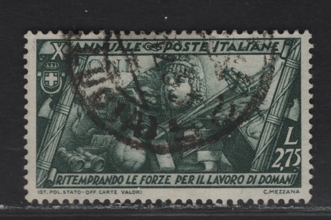 Lot 73 Italy SC#304 2.75l Slate Green Emblems Of Drama, Music, Art & Sport, 1932 10th Anniv of March on Rome Issue, A Very Fine Used Single