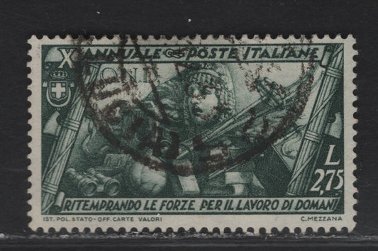 Lot 73 Italy SC#304 2.75l Slate Green Emblems Of Drama, Music, Art & Sport, 1932 10th Anniv of March on Rome Issue, A Very Fine Used Single
