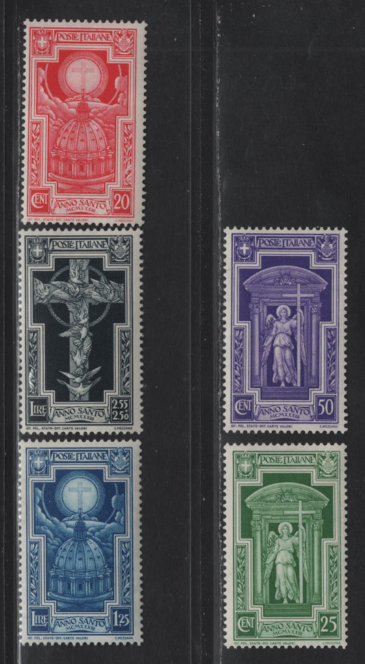 Lot 74 Italy SC#310-314 20c - 2.55l+2.5l Rose Red - Black Cross in Halo, St Peter's Dome - Cross With Doves, 1933 Holy Year Issue, 5 F/VFOG Singles