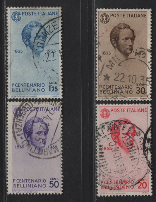 Lot 77 Italy SC#349-352 20c - 1.25l Rose Red - Dark Blue Vincenzo Bellini - Bellini's Villa, 1935 Bellini Issue, 4 Fine/Very Fine Used Singles, All With 1935 Dated Cancels