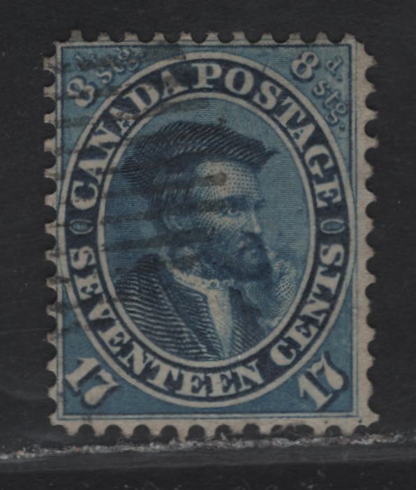 Lot 101 (C) Canada #19 17c Dark Blue Jacques Cartier, 1859-1864 Cents Issue, A Fine Used Single, Cents-C Paper, Perf 12