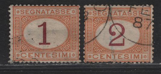 Lot 109 Italy SC#J3, J4 1c - 2c Dull Orange & Magenta Numeral, 1870-1925 Postage Dues, 2 Very Good/Fine Used Singles