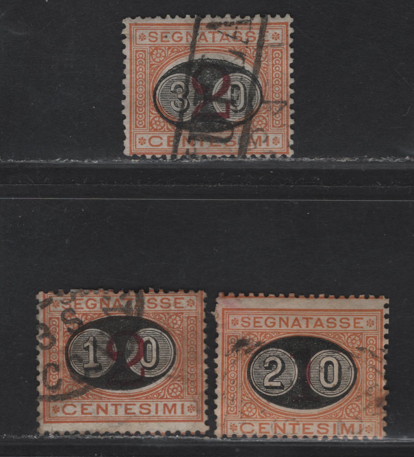 Lot 114 Italy SC#J25-J27 10c on 2c - 30c on 2c Dull Orange & Magenta Numeral, 1890-1891 Surcharged Postage Dues, 3 Very Good/Fine Used Singles