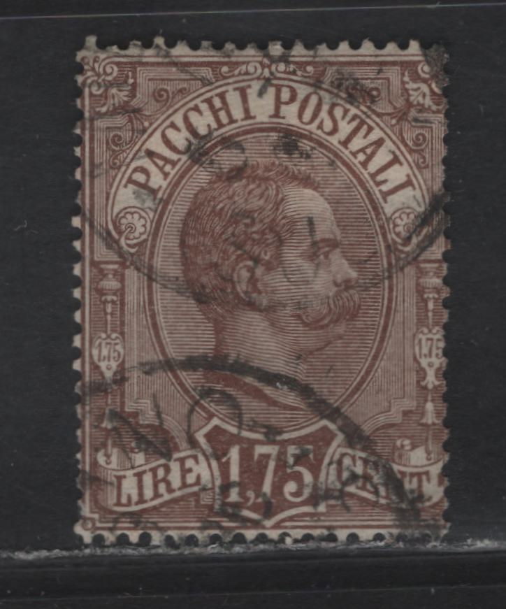 Lot 117 Italy SC#Q6 1.75l Brown King Humbert I, 1884-1886 King Humbert I Parcel Post Issue, A Very Good Used Single, Usual Short Perfs & Corner Crease At UR, Cancel Appears Genuine