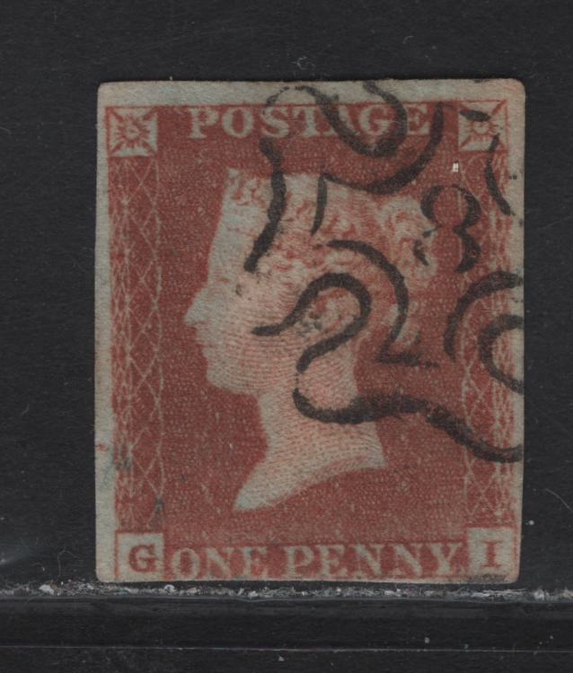 Lot 127 Great Britain SG#8m 1d Red Brown Queen Victoria, 1841 Line Engraved Issue, A Very Good Used Single, Likely Alphabet 1, #8 Maltese Cross Cancel, Full Margins On 3 Sides, Just Touching At Bottom.