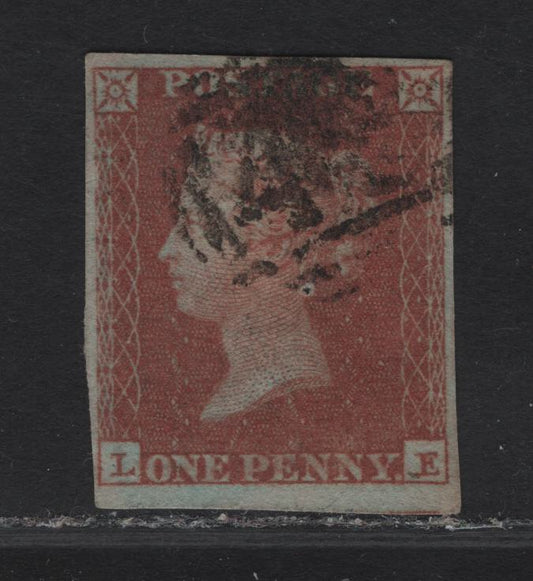 Lot 130 Great Britain SG#8wi 1d Red Brown Queen Victoria, 1841 Line Engraved Issue, A Good Used Single, Inverted Wmk, Alphabet 1, 4 Clear But Close Margins on 3 Sides, Smudgy Numeral Cancel, Small Pinhole Through Bust.