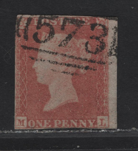 Lot 131 Great Britain SG#8wi 1d Red Brown Queen Victoria, 1841 Line Engraved Issue, A Good Used Single, Alphabet II, Inverted Wmk, 1 Large Margin At Right, Rest Are Clear to Just Touching.