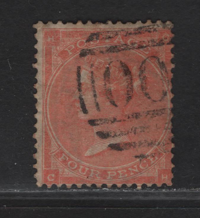 Lot 138 (C) Great Britain SG#79 4d Bright Red Queen Victoria, 1862-1864 Surface Printed Issue Without Corner Letters, A Good Used Single, Plate 3, Small White Letters, Vertical Crease.