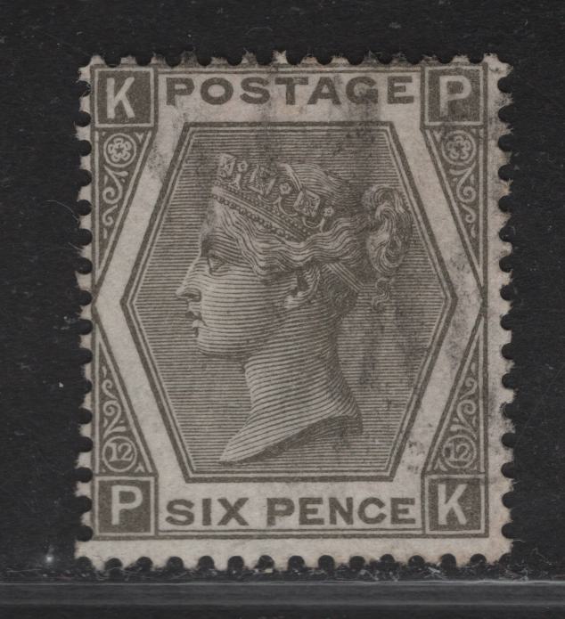 Lot 141 (C) Great Britain SG#125 6d Gray Queen Victoria, 1872-1873 Surface Printed Issue, A Fine Used Single, Plate 12, Spray of Rose Wmk, Large White Corner Letters.