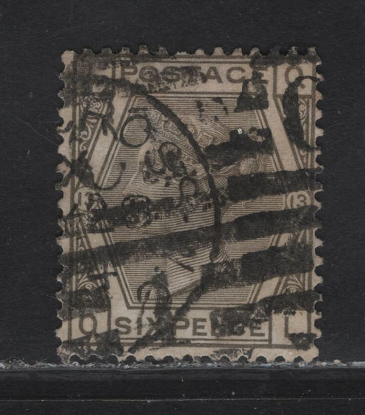 Lot 144 Great Britain SG#147 6d Gray Queen Victoria, 1873-1880 Surface Printed Issue, A Very Good Used Single, Plate 13, Large Colored Corner Letters, Spray of Rose Wmk.