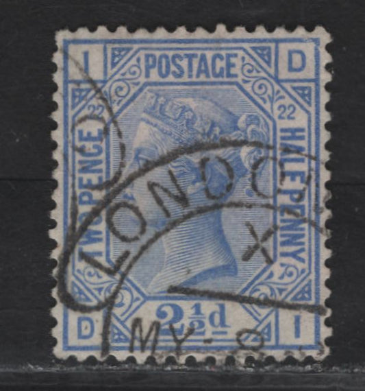 Lot 155 Great Britain SG#157 2.5d Blue Queen Victoria, 1880-1883 Surface Printed Issue, A Very Fine Used Single, Plate 21, Perfectly Centered 7 Crisp Cancellation