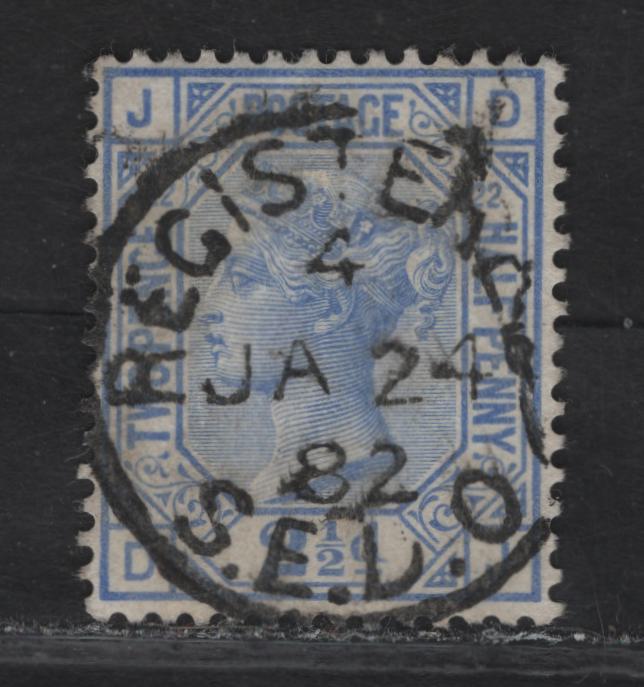 Lot 156 Great Britain SG#157 2.5d Blue Queen Victoria, 1880-1883 Surface Printed Issue, A Very Fine Used Single, Plate 22, January 24, 1882 Registered SEDO CDS Cancel