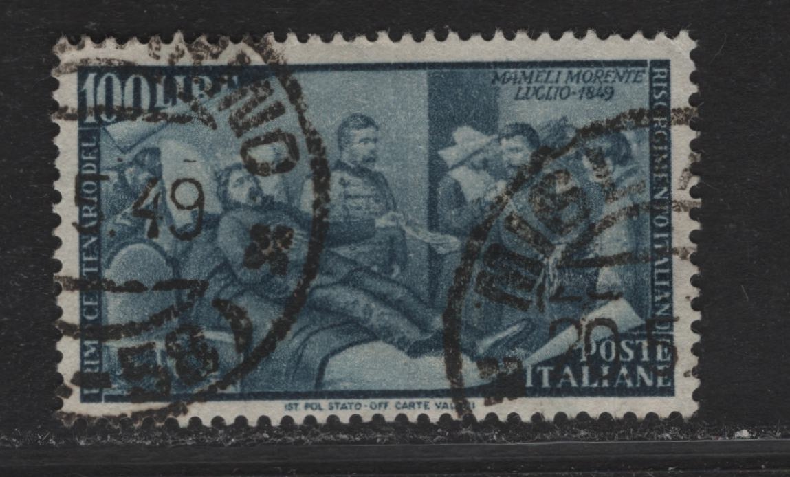 Lot 17 Italy SC#506 100l Blue Black Death of Goffredo Mameli, 1948 Century of Risorgimento Uprisings Issue, A Very Fine Used Single