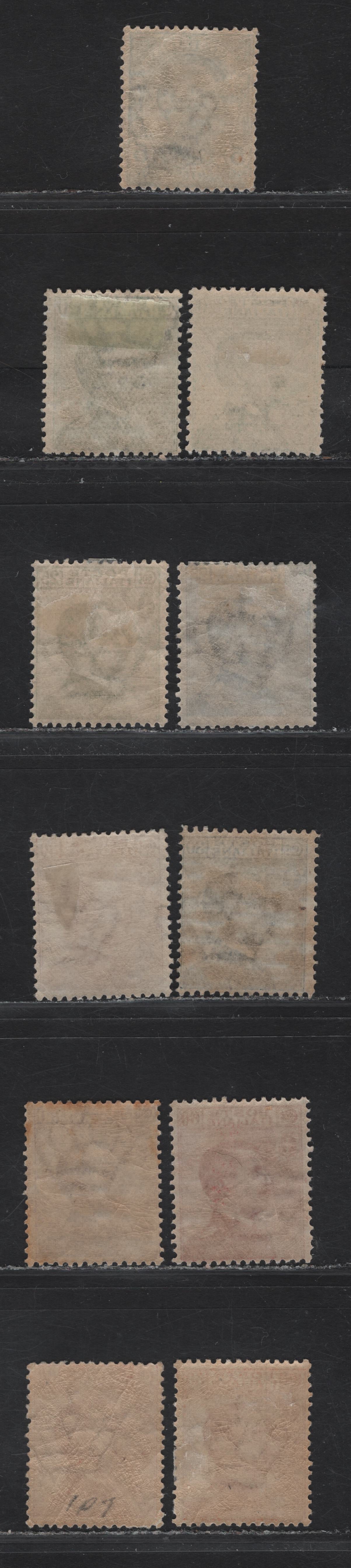 Lot 202 Italy SC#94, 98, 100-103, 105, 107, 109 5c - 60c Green - Brown Orange Victor Emmanuel III, 1908-1927 Victor Emmanuel III Sideface Issue, 9 FOG Singles