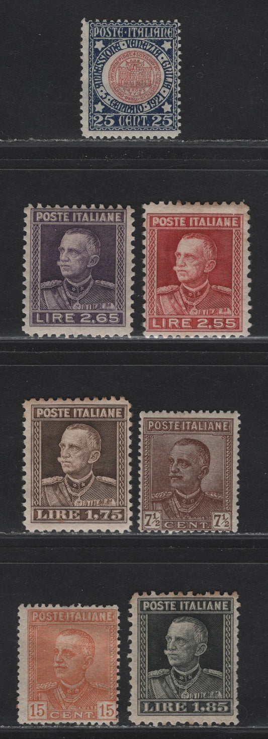 Lot 216 Italy SC#131, 193-198 25c - 15c Blue & Rose - Brown Orange Old Seal of Republic of triesteVictor Emmanuel III, 1921-1929 Reunion of Venezia Givlia & Italy - Victor Emmanuel III Issues, 7 FOG Singles