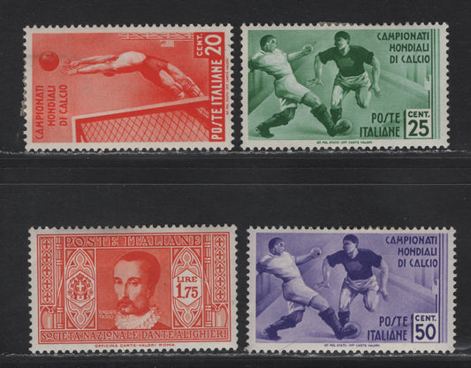 Lot 228 (C) Italy SC#276, 324-326 1.75l - 50c Orange - Violet Torquato Tasso - Players, 1932-1934 Dante Alighieri Society - 2nd World Soccer Championship Issues, 4 VFOG Singles