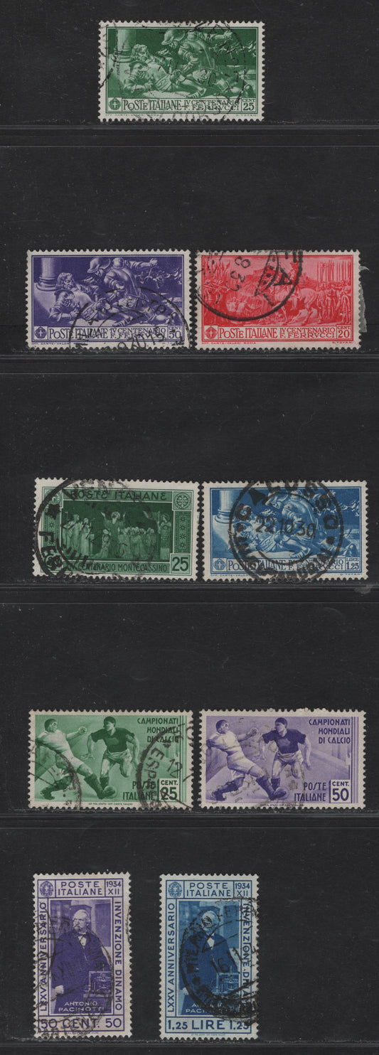 Lot 231 Italy SC#233, 239-240, 242-245, 322-323, 325-326 25c - 1.25l Dark Green - Sapphire Prince Humbert & Princess Marie Jose - Antonio Pacinotti, 1929-1934 Royal Marriage - Pacinotti Issues, 11 Very Fine Used Singles
