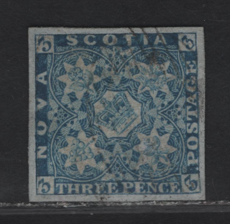 Lot 67 (C) Nova Scotia #2b 3d Blue Flower Heraldry, 1851-1857 Pence Issue, An Ungraded Single, XF Appearance But Expertly Repaired