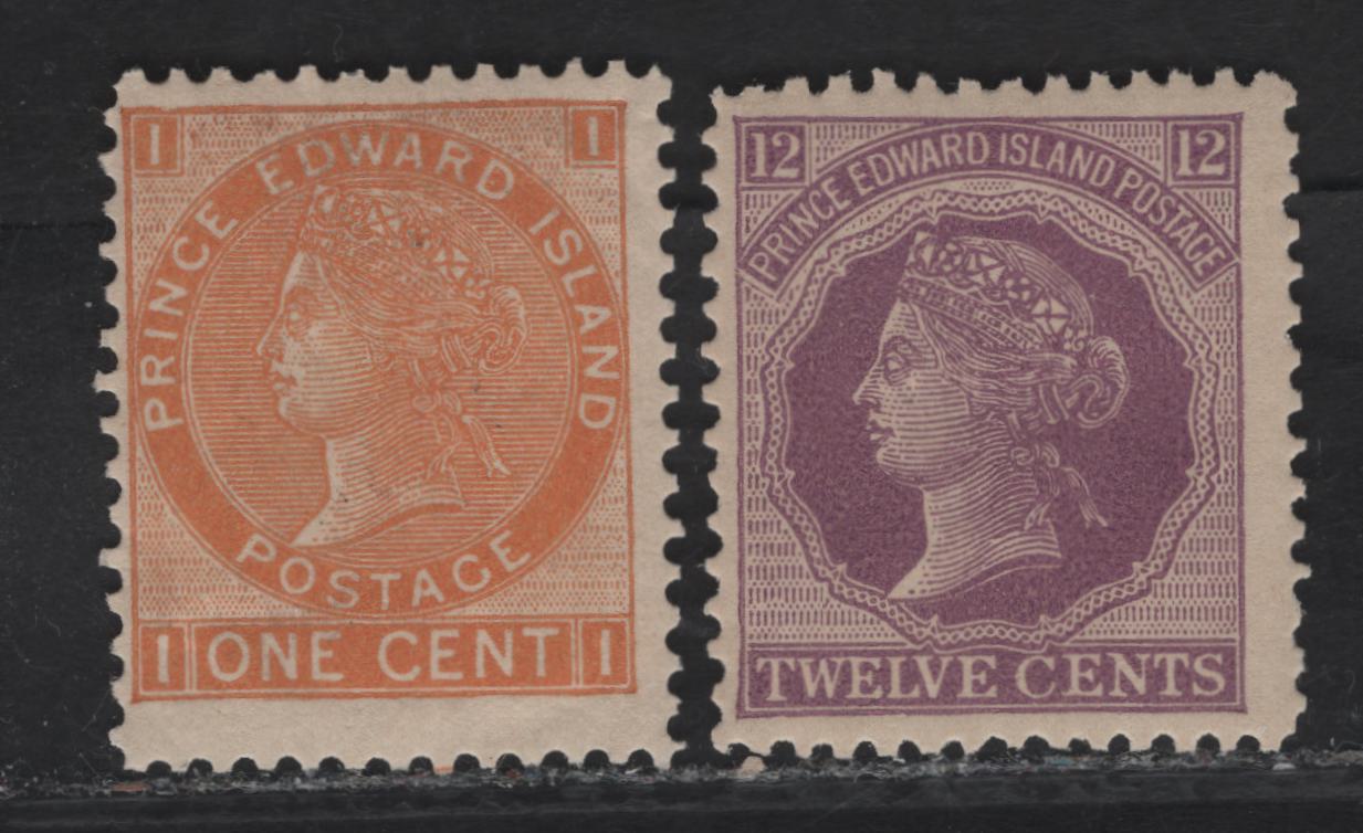 Lot 84 (C) PEI #11, 16 1c - 12c Pale Brown Orange - Violet Queen Victoria, 1872 Cents Issue, 2 FOG Singles, Perf 12x11.75 & 12