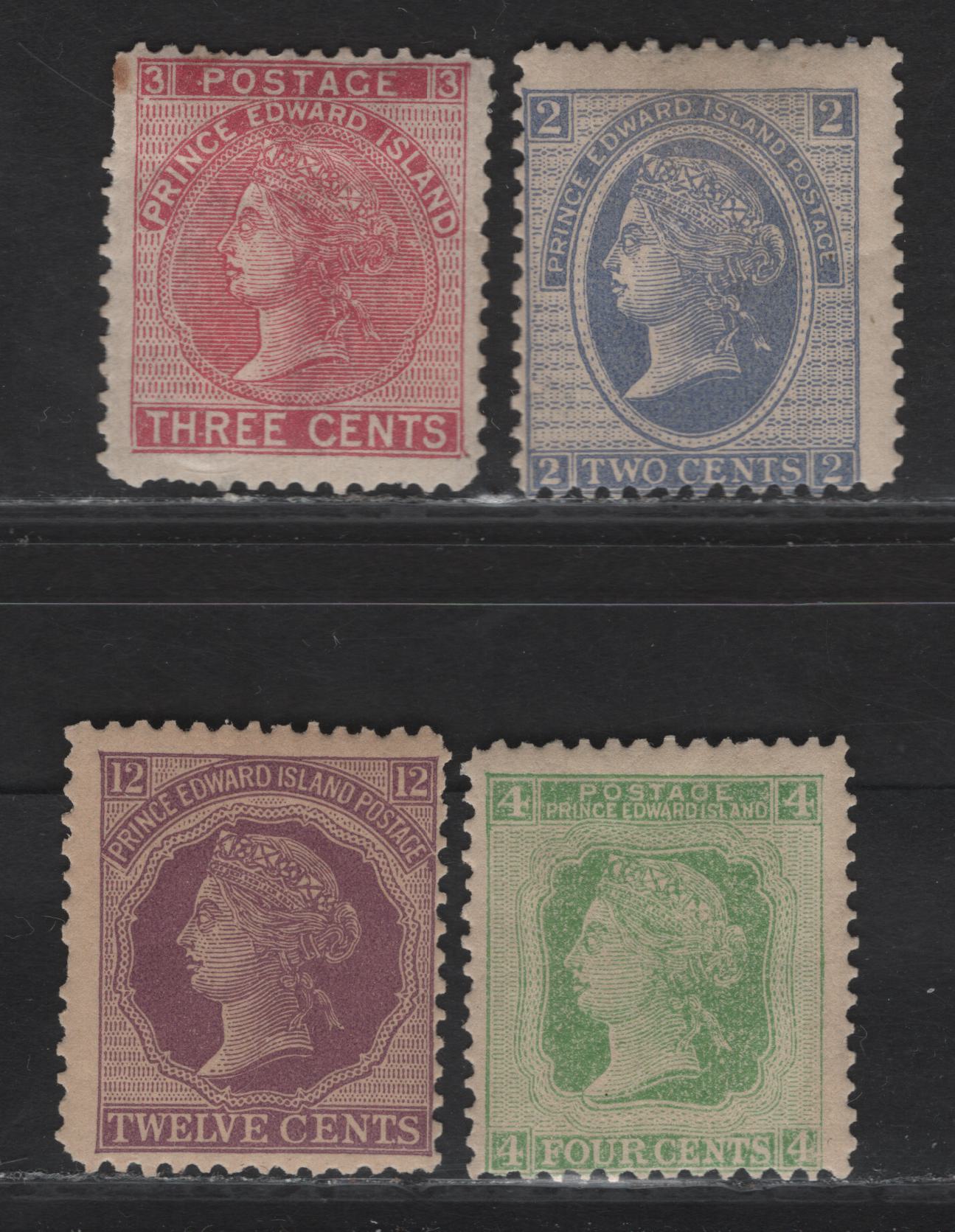 Lot 85 (C) PEI #12-14, 16 2c - 12c Ultramarine - Violet Queen Victoria, 1872 Cents Issue, 4 VG/FOG/NH Singles, Short Perfs On 3c