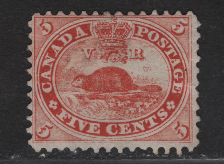 Lot 91 (C) Canada #15 5c Vermillion Beaver, 1859-1864 Cents Issue, A Very Good Unused Single, Perf 11.75x12 ]White Cents-N Paper, Light Horizontal Crease.