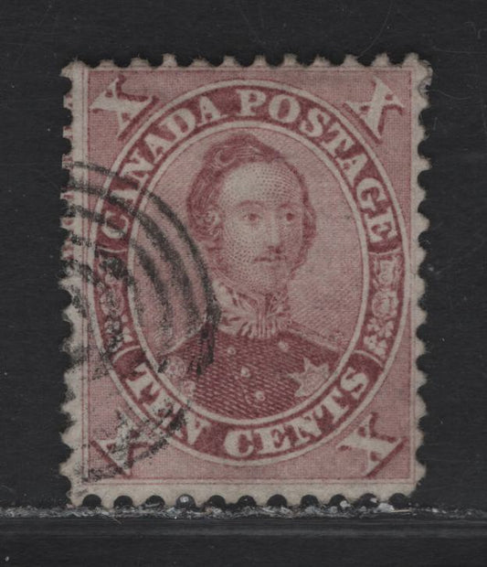 Lot 96 (C) Canada #17 10c Red Lilac HRH Prince Albert, 1859-1864 Cents Issue, A Fine Used Single, Perf 12, Cents-C Paper, Shallow Thin, Imprint At UL.