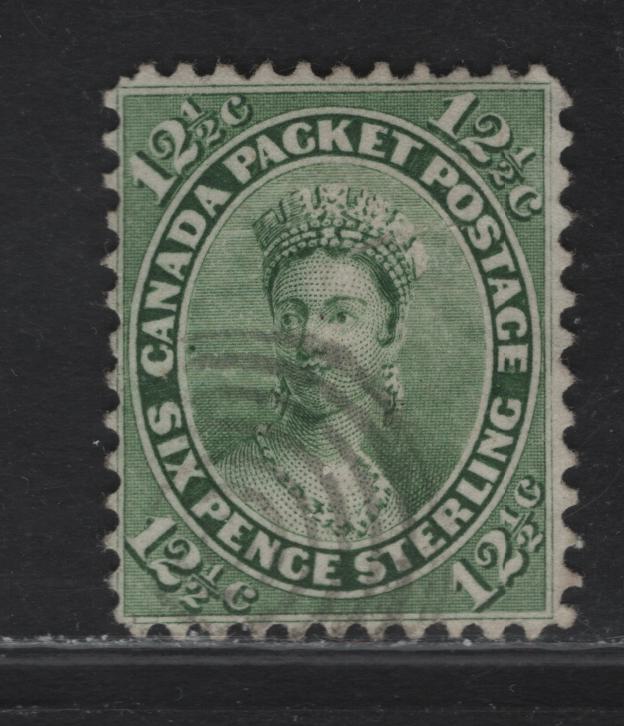 Lot 99 (C) Canada #18ii 12.5c Green Queen Victoria, 1859-1864 Cents Issue, A Fine Used Single, Cents-C Paper, Perf 12x11.75