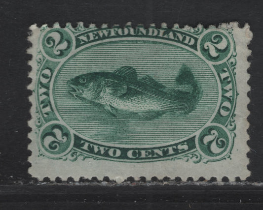 Lot 1 (C) Newfoundland #24 2c Green Codfish, 1865-1894 Cents Issue, A VGOG Single, Paper Cents-U, Perf 12, Natural Gum Bends, As Noted In Unitrade, Two Perfs At UL Are Creased.