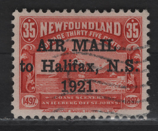 Lot 112 (C) Newfoundland #C3h 35c Red Iceberg, 1921 Halifax Airmail Issue, A Very Fine Used Single, 1.5mm Between Air & Mail, Period After 1921