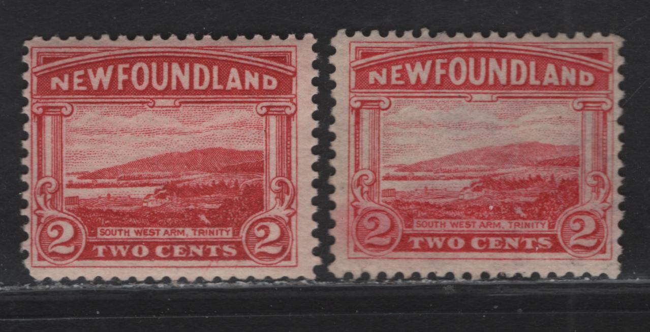 Lot 117 (C) Newfoundland #132 2c on 30c - 3c on 35c Carmine Red South West Arm, 1923-1924 Pictorial Issue, 2 FNH Singles, Paper WM-M & WM-N, Line Perf 14.2 & Comb Perf 14x13.9