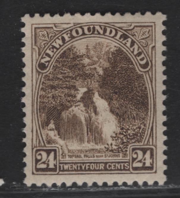 Lot 121 (C) Newfoundland #144 24c Olive Brown Topsail Falls, 1923-1924 Pictorial Issue, A VGOG Single, Paper WM-L, Comb Perf 13.8x14, Large Tear At The Top Through The F of (C) Newfoundland.