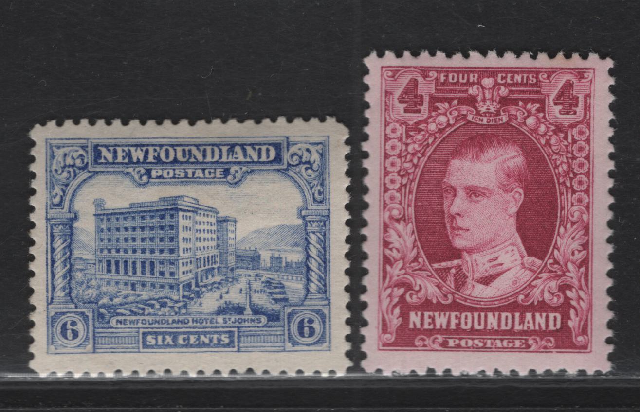 Lot 128 (C) Newfoundland #166, 168 4c - 6c Magenta - Ultramarine Prince of Wales - (C) Newfoundland Hotel, 1929-1931 Re-Engraved Pictorial Issue, 2 VFOG Singles, Line Perfs 13.6x13.8 & 13.9