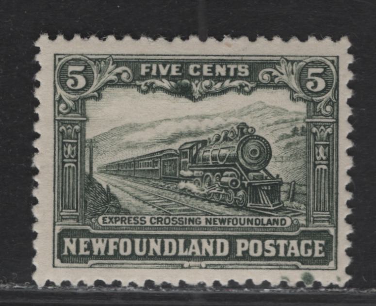 Lot 129 (C) Newfoundland #167 5c Slate Green Express Train, 1929-1931 Re-Engraved Pictorial Issue, A FNH Single, Large Unlsited Burr Across Center Scroll below 'Five Cents', Line Perf 13.75x13.6