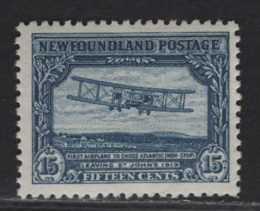 Lot 132 (C) Newfoundland #170 15c Deep Blue First Nonstop Transatlantic Flight, 1929-1931 Re-Engraved Pictorial Issue, A VFOG Single, Comb Perf 13.7x13.5