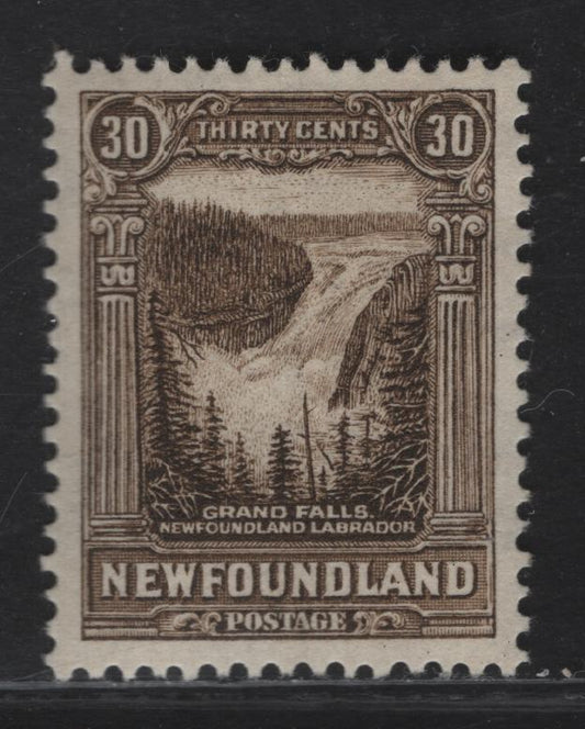 Lot 138 (C) Newfoundland #182 30c Olive Brown Grand Falls, 1931 Watermarked Pictorial Issue, A VFOG Single, Comb Perf 13.8x14