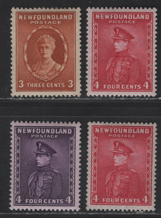 Lot 146 (C) Newfoundland #187-188 3c - 4c Orange Brown - Rose Lake Queen Mary - Prince of Wales, 1932-1937 Definitive Issue, 3 VFOG Singles, Two Shades Of Rose Lake