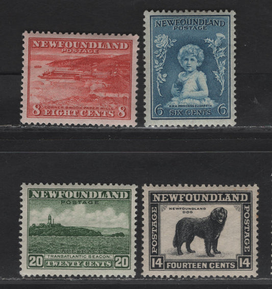 Lot 149 (C) Newfoundland #192, 194, 196, 209 6c - 8c Dull Blue - Orange Red Princess Elizabeth - Corner Brook Paper Mill, 1932-1937 Definitive Issue, 4 VFOG Singles
