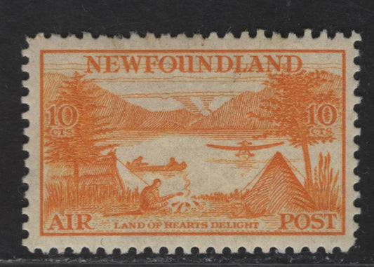 Lot 154 (C) Newfoundland #C14 10c Yellow Green & Gray Green - Bistre & Gray Brown land of Hearts Delight, 1933 Airmail Issue, A FOG Single