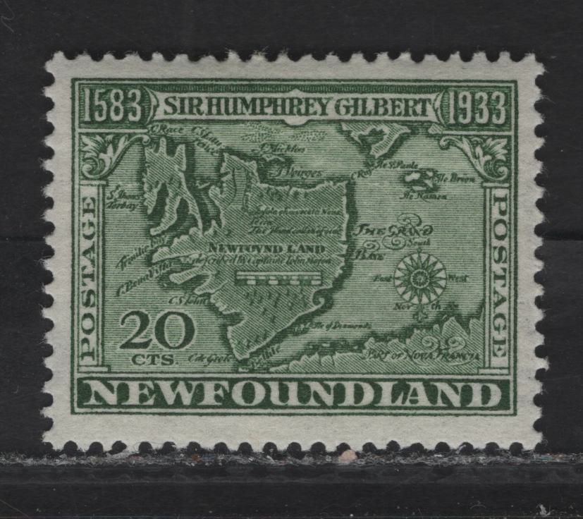 Lot 161 (C) Newfoundland #223 20c Deep Green Map of (C) Newfoundland, 1933 Sir Humphrey Gilbert Issue, A VFOG Single, Comb Perf 13.5