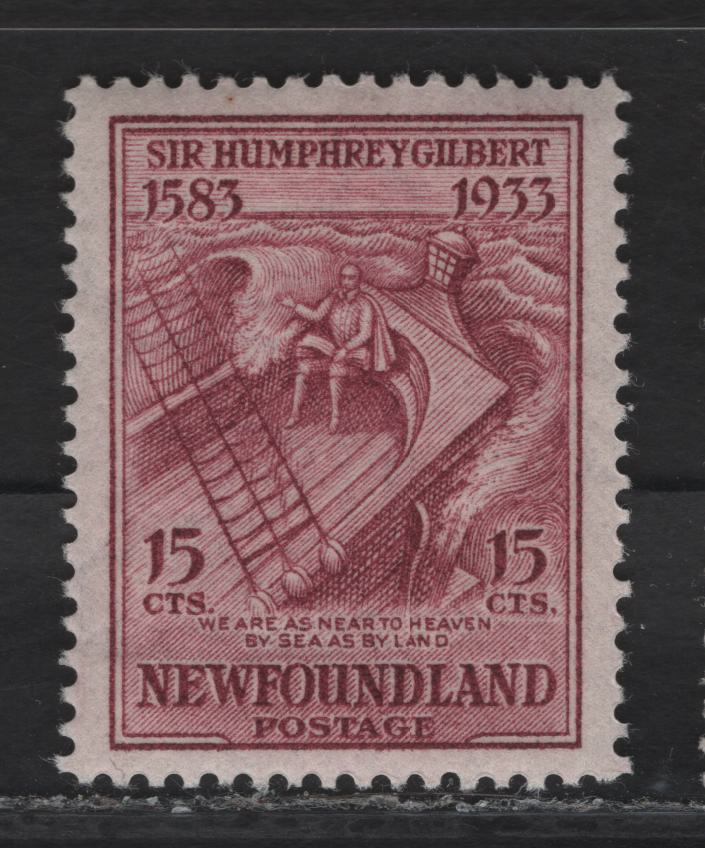 Lot 162 (C) Newfoundland #222i 15c Claret Gilbert on the Squirrel, 1933 Sir Humphrey Gilbert Issue, A VFOG Single, Inverted Wmk