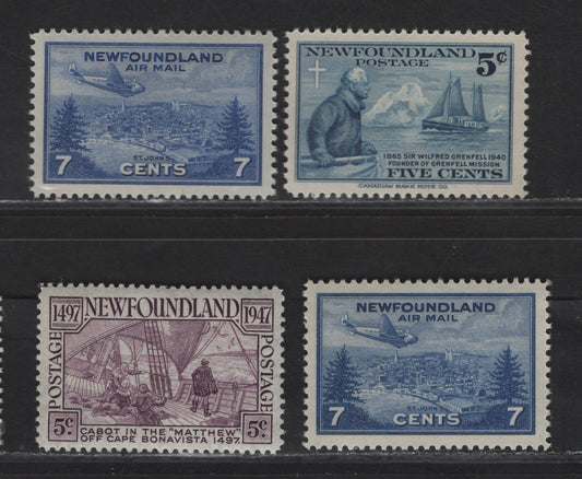 Lot 179 (C) Newfoundland #252, 270, C19 5c - 7c Blue - Violet Blue Grenfell & Strathcona II - View of Saint John's, 1933-1947 Airmail - Cabot Issues, 4 VFNH Singles, The Violet Blue Shade of the 7c Airmail Is Scarcer
