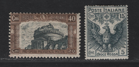 Lot 208 Italy SC#B2, B26 15c+5c - 40c+20c Slate - Dark Brown & Black Italian Eagle - Castle of Angelo, 1915-1926 Semi Postal Issues, 2 FOG Singles,   .