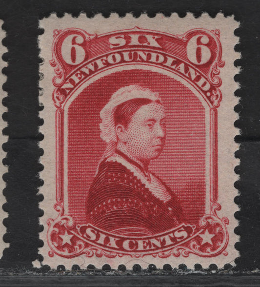 Lot 21 (C) Newfoundland #36 6c Carmine Lake Queen Victoria, 1868-1894 2nd Cents Issue, A VFOG Single, Paper Cents-EE, Perf 12x11.75