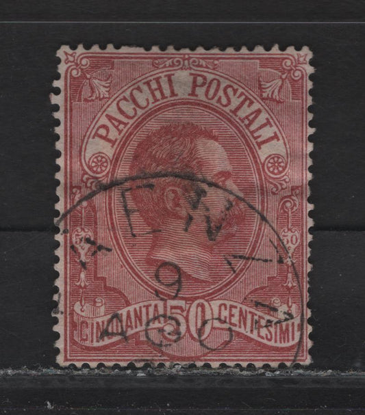 Lot 222 Italy SC#Q3 50c Claret King Humbert I, 1884-1886 Parcel Post Issue, A Fine Used Single, Very Well Centered Example With Nice Cancel, Couple of Short Perfs At Right