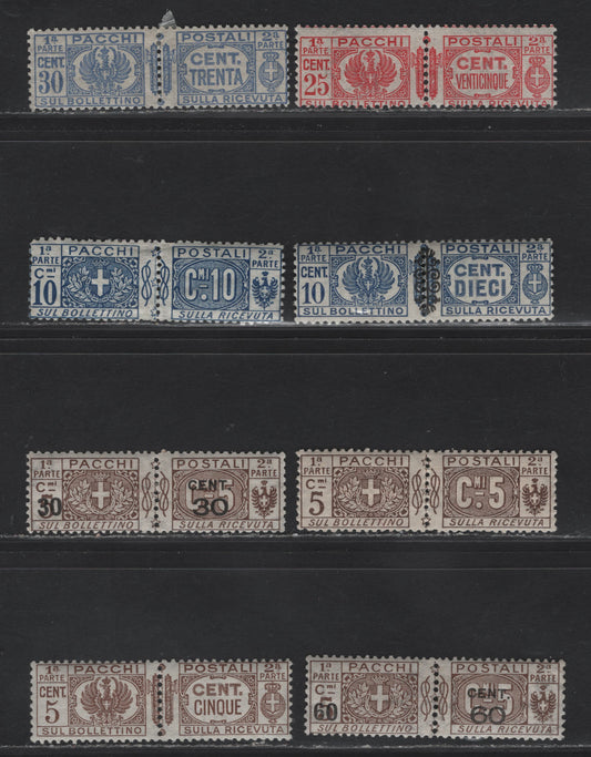 Lot 224 Italy SC#Q7-Q8, Q20-Q21, Q24-Q27 5c - 30c Brown - Ultramarine Arms, 1914-1939 Parcel Post Issue, 8 VG/F/VFOG Singles