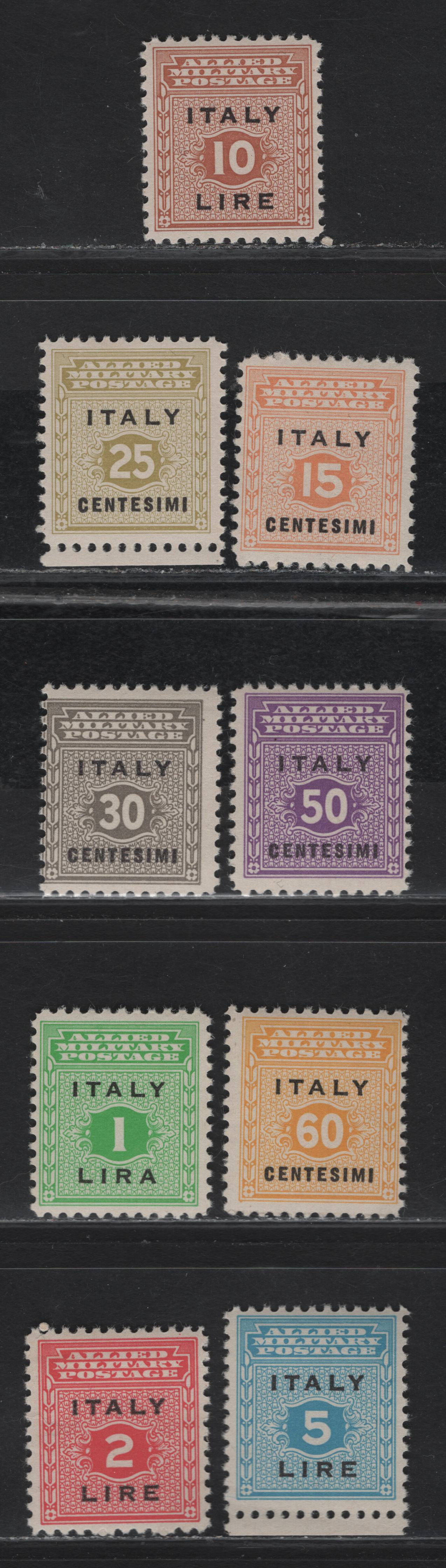 Lot 229 Italy SC#1N1 - 1N9 15c - 1l Pale Orange - Buff Numeral, 1943 Allied Military Government Numeral Issue, 9 F/VFNH Singles