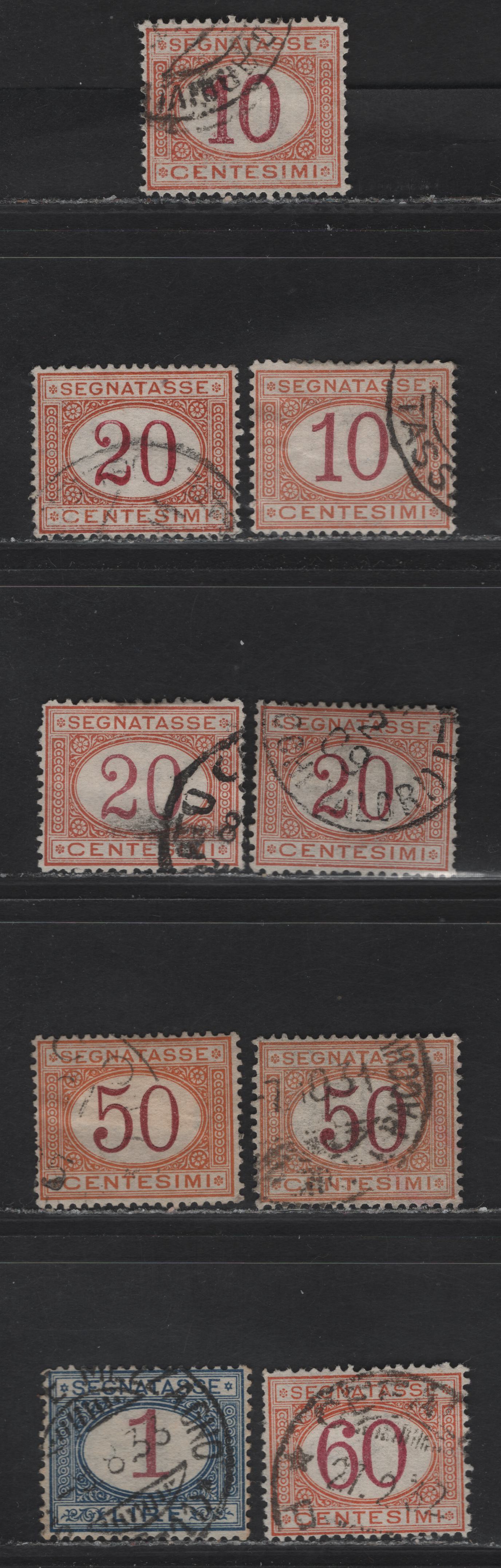 Lot 230 Italy SC#J6-J7, J10-J11, J14 10c - 1l Buff & Magenta - Blue & Magenta Numeral, 1870-1925 Postage Dues, 5 Very Fine Used Singles, Variations In Shades Of Both Frame & Numerals, As Well As Thickness in Numerals