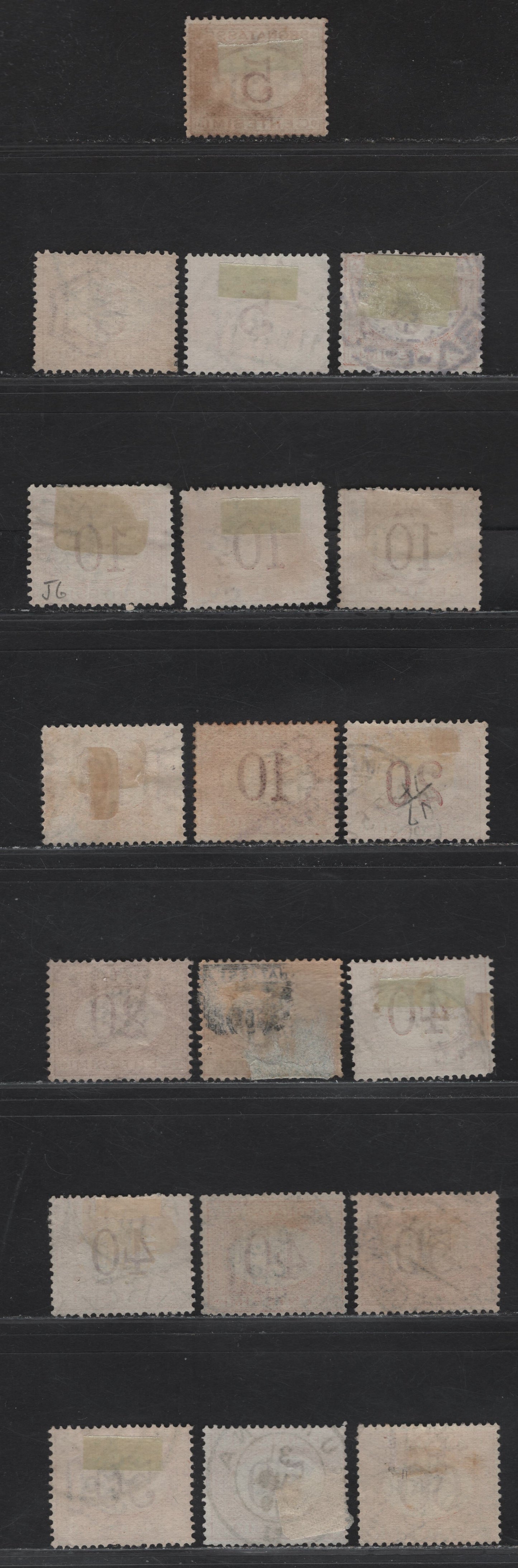 Lot 231 Italy SC#J5-J7, J9-J11 5c - 60c Buff & Magenta Numeral, 1870-1925 Postage Dues, 19 Fine Used Singles, Many Variations In Shade & Numeral Frames